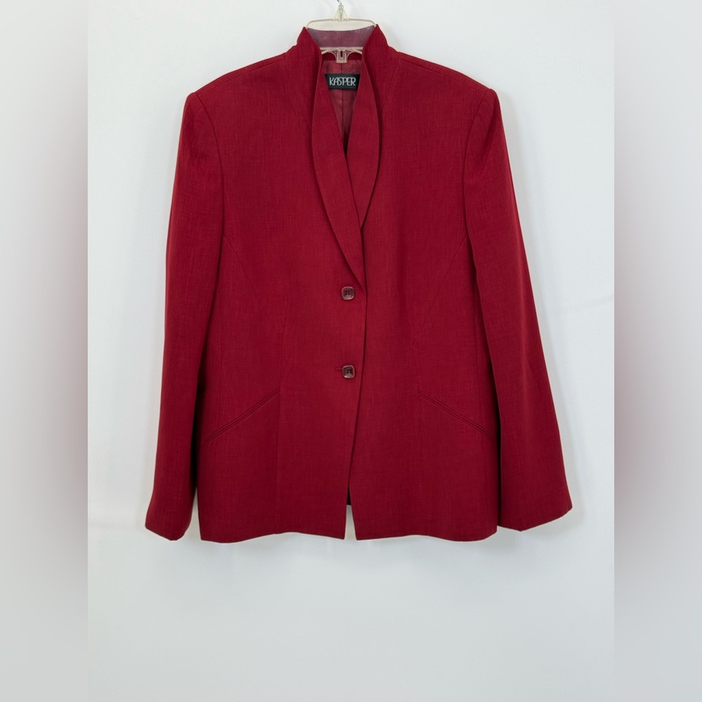 Kasper Red Skirt/Blazer Suit Set – Classic Tailored Career Office Power Suit - Picture 13 of 15